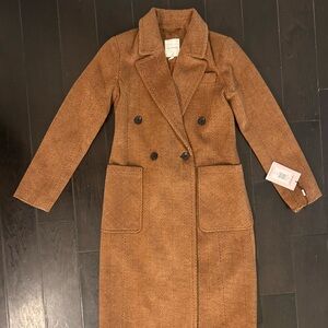 NEW Avec Les Filles Tan Double-Breasted wool coat